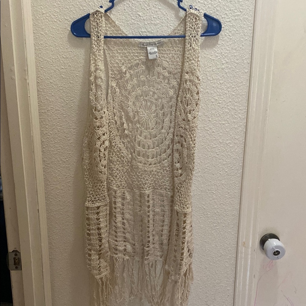 Cream Crochet Sleeveless Vest